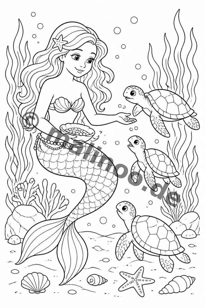 100 Motive Meerjungfrauen zum Ausmalen ab 6 Jahren – kleines Ostergeschenk für Kinder – Malbuch zum Ausmalen (DIN-A4) E5 Bild 11