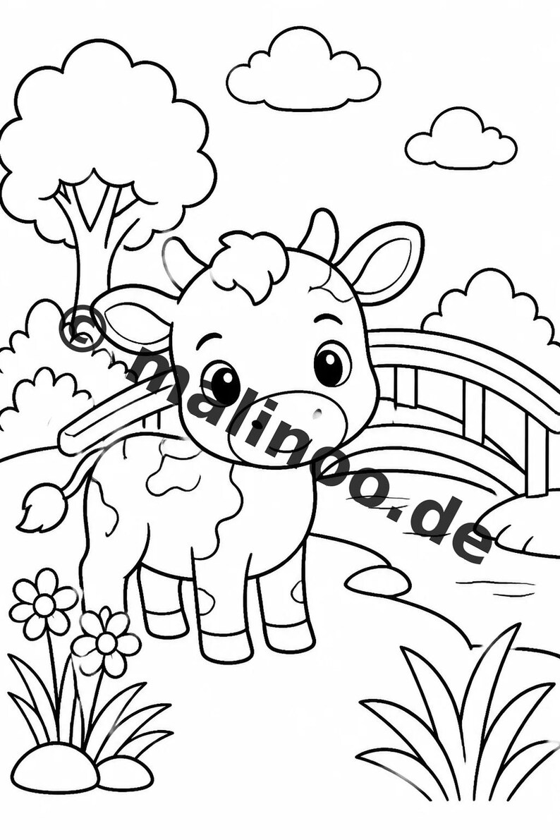 Dierenkleurboek voor kinderen – 50 kleurplaten – PDF-download E1/B1 (DIN-A4) – Cadeau, reisactiviteit, verjaardag, knutselactiviteit afbeelding 7