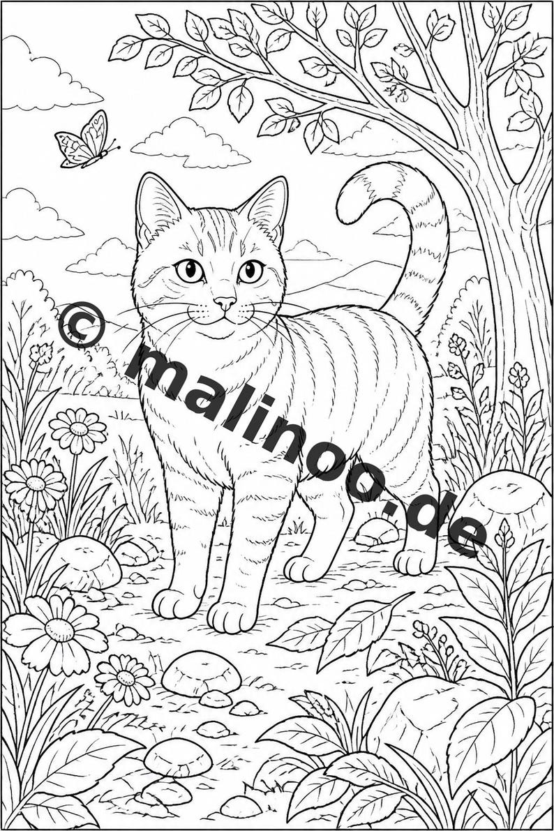 Katzen Malbuch Kinder – 50 Ausmalbilder – PDF Download E1/B1 (DIN-A4) – Geschenk, Reisebeschäftigung, Geburtstag, Beschäftigung Bild 3