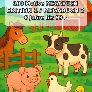 農場ぬりえブック PDF デジタル版ダウンロード – 子供向けぬりえ100ページ – メガブック02 第1版 (DIN A4) 画像 1