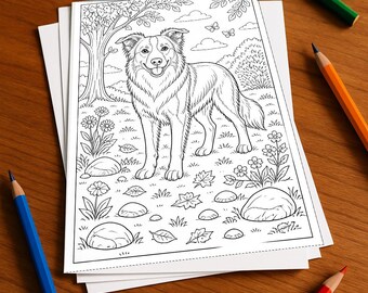 Hunde Malbuch Kinder – 100 Ausmalbilder – gedruckt+lose E1/B2 (DIN-A4) – Geschenk, Beschäftigung, Adventskalender, Geburtstag