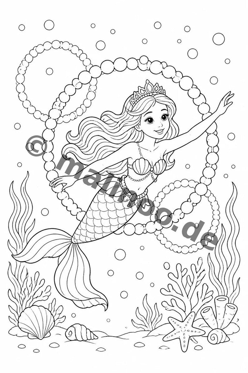 Livre de coloriage et de dessin de sirènes pour enfants – Activité pour les salles d'attente, les cabinets médicaux et les restaurants – 100 pages à colorier (format A4) E3 image 16