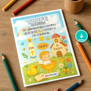 Baptism coloring pages for children – gift for starting school and school cone – 20 coloring pages (PDF) E1/B2 image 1