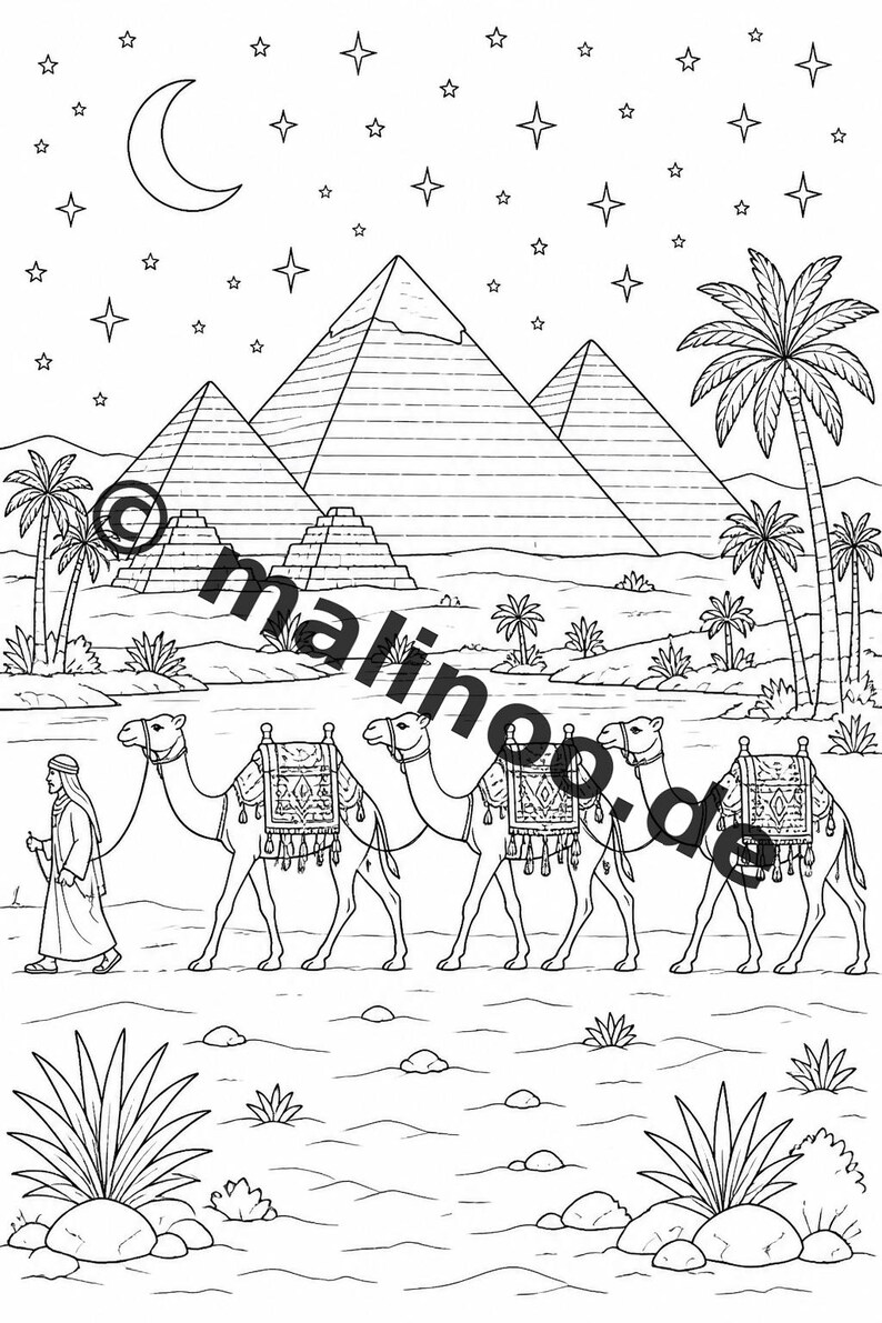 Ägypten Malbuch Kinder – 100 Ausmalbilder – PDF Download E1/B4 (DIN-A4) – Geschenk, Beschäftigung, Adventskalender, Geburtstag Bild 6