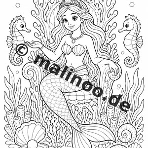 Libro da colorare di sirene per bambini – 100 pagine da colorare – Download PDF E1/B2 (DIN-A4) – Regalo, Attività, Calendario dell'Avvento, Compleanno immagine 3