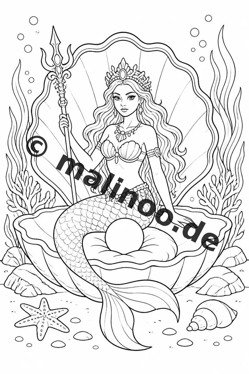 Meerjungfrauen Malbuch PDF Download digital – 100 Ausmalbilder für Kinder – MEGABUCH 01 Edition 1 (DIN-A4) imagem 7