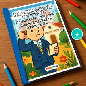 Szablony do druku dla nauczycieli: Książka z łamigłówkami komunijnymi z 50 stronami z łamigłówkami i zadaniami (PDF) E1/B1 zdjęcie 1