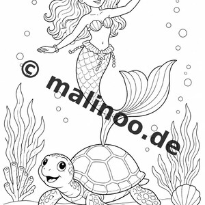Livre de coloriage de sirènes pour enfants – 100 pages à colorier – Téléchargement PDF E1/B3 (DIN-A4) – Cadeau, activité, calendrier de l'Avent, anniversaire image 8