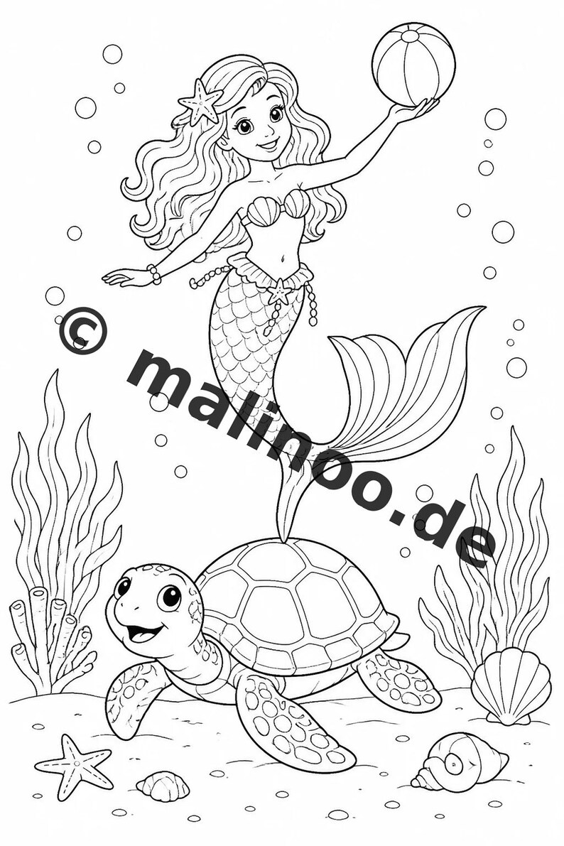 Livre de coloriage de sirènes pour enfants – 100 pages à colorier – Téléchargement PDF E1/B3 (DIN-A4) – Cadeau, activité, calendrier de l'Avent, anniversaire image 8