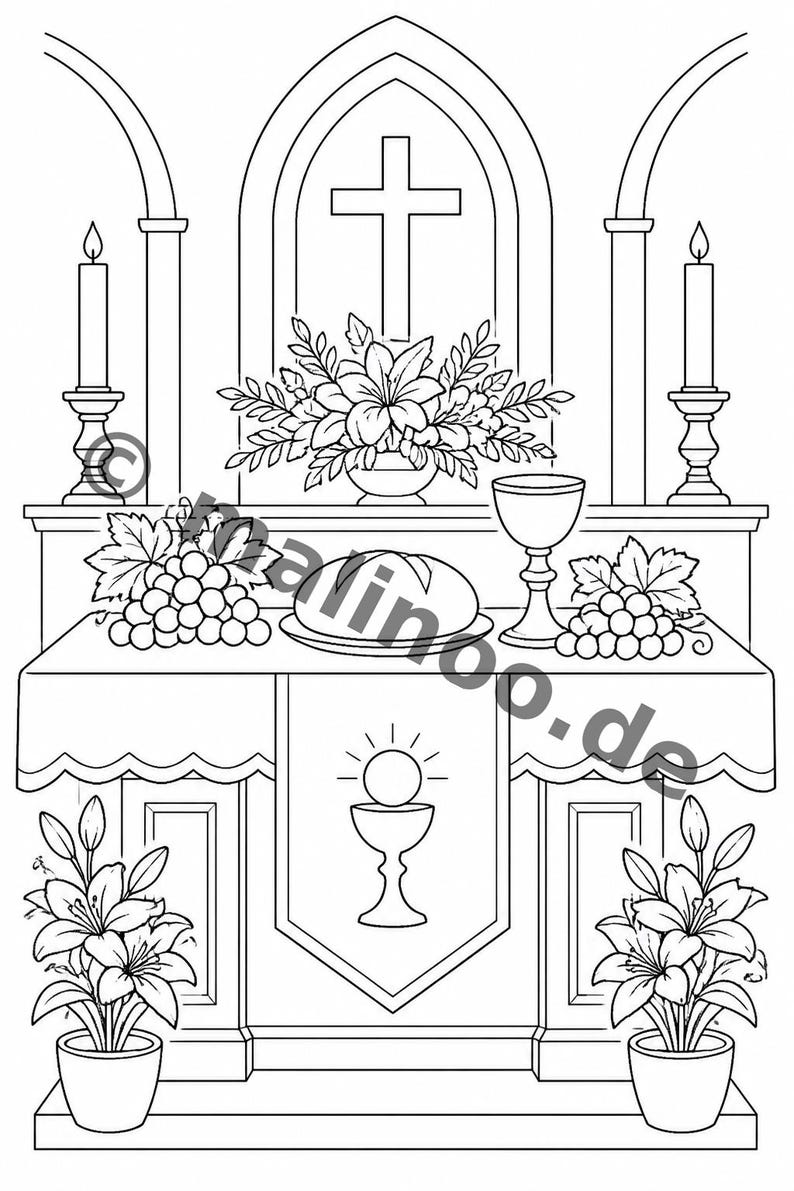 Communion coloring pages to print for children – Children's activities in restaurants and at the pediatrician's office – 20 coloring pages (PDF) E1/B2 image 6