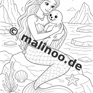 Livre de coloriage de sirènes pour enfants – 100 pages à colorier – Téléchargement PDF E1/B6 (DIN-A4) – Cadeau, activité, calendrier de l'Avent, anniversaire image 4