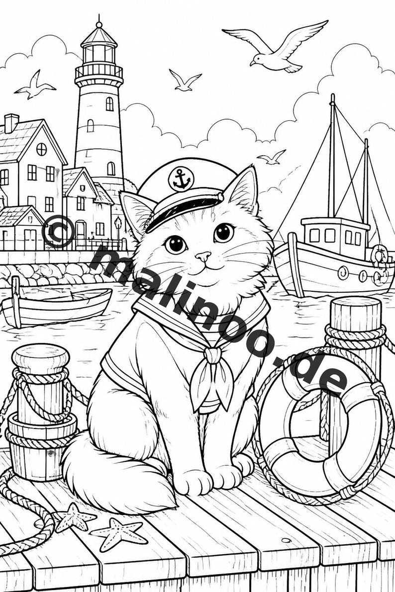 猫の塗り絵ブック PDF デジタル版ダウンロード – 子供向け塗り絵ページ100枚 – メガブック01 第1版 (DIN A4) 画像 12