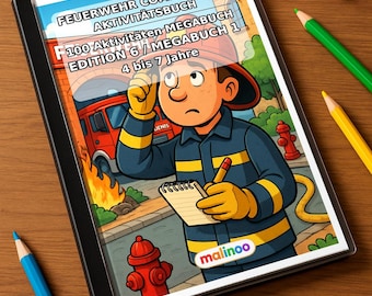 Feuerwehr Comis-Style Aktivitätsbuch Kinder – 100 Rätsel- und Aktivitätsseiten – gedruckt+gebunden E1/B1, 2-seitig (DIN-A4) – Geschenk