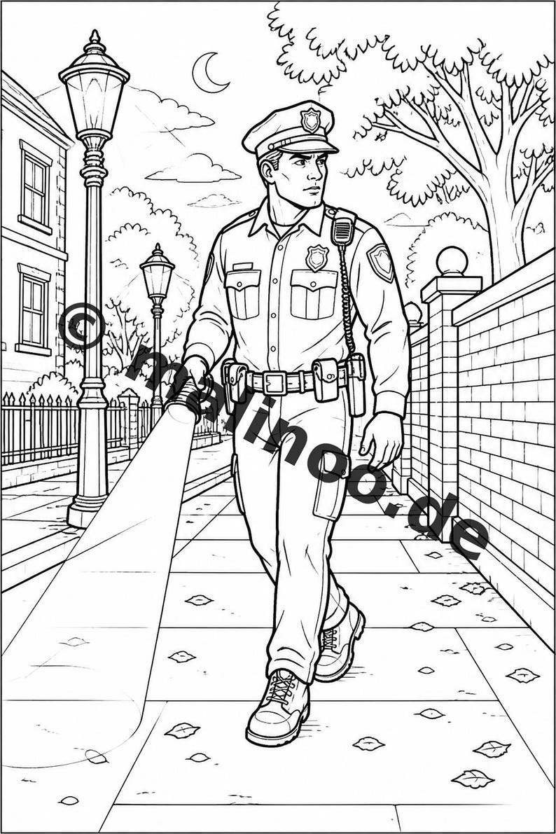 Police Coloring Book for Kids – 100 Coloring Pages – PDF Download E1/B4 (DIN-A4) – Gift, Activity, Advent Calendar, Birthday image 5