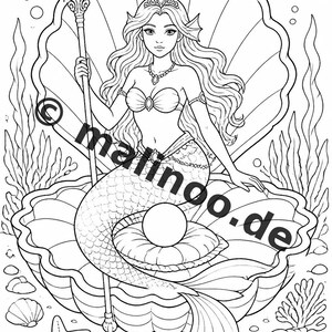 Libro da colorare di sirene per bambini – 100 pagine da colorare – Download PDF E1/B2 (DIN-A4) – Regalo, Attività, Calendario dell'Avvento, Compleanno immagine 7