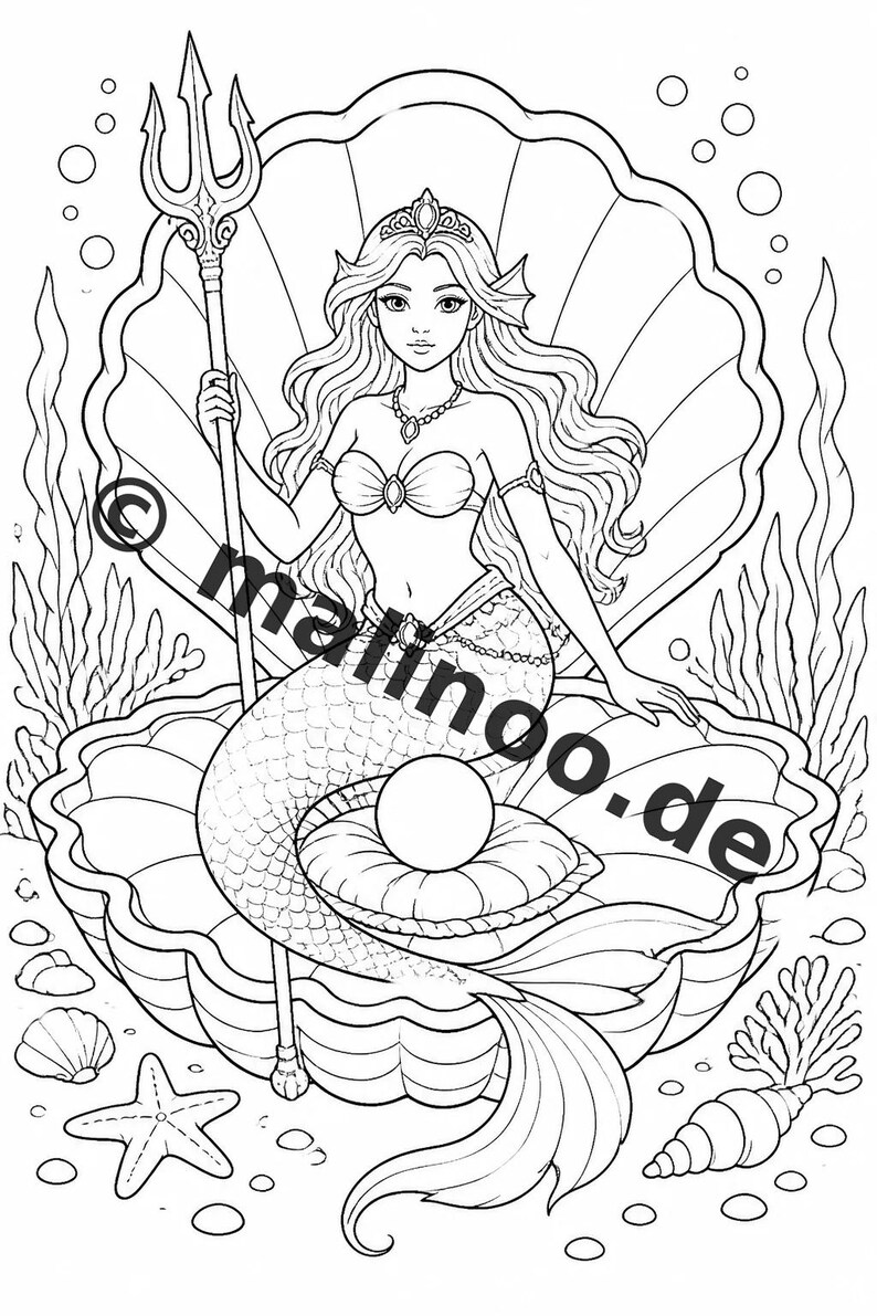 Libro da colorare di sirene per bambini – 100 pagine da colorare – Download PDF E1/B2 (DIN-A4) – Regalo, Attività, Calendario dell'Avvento, Compleanno immagine 7