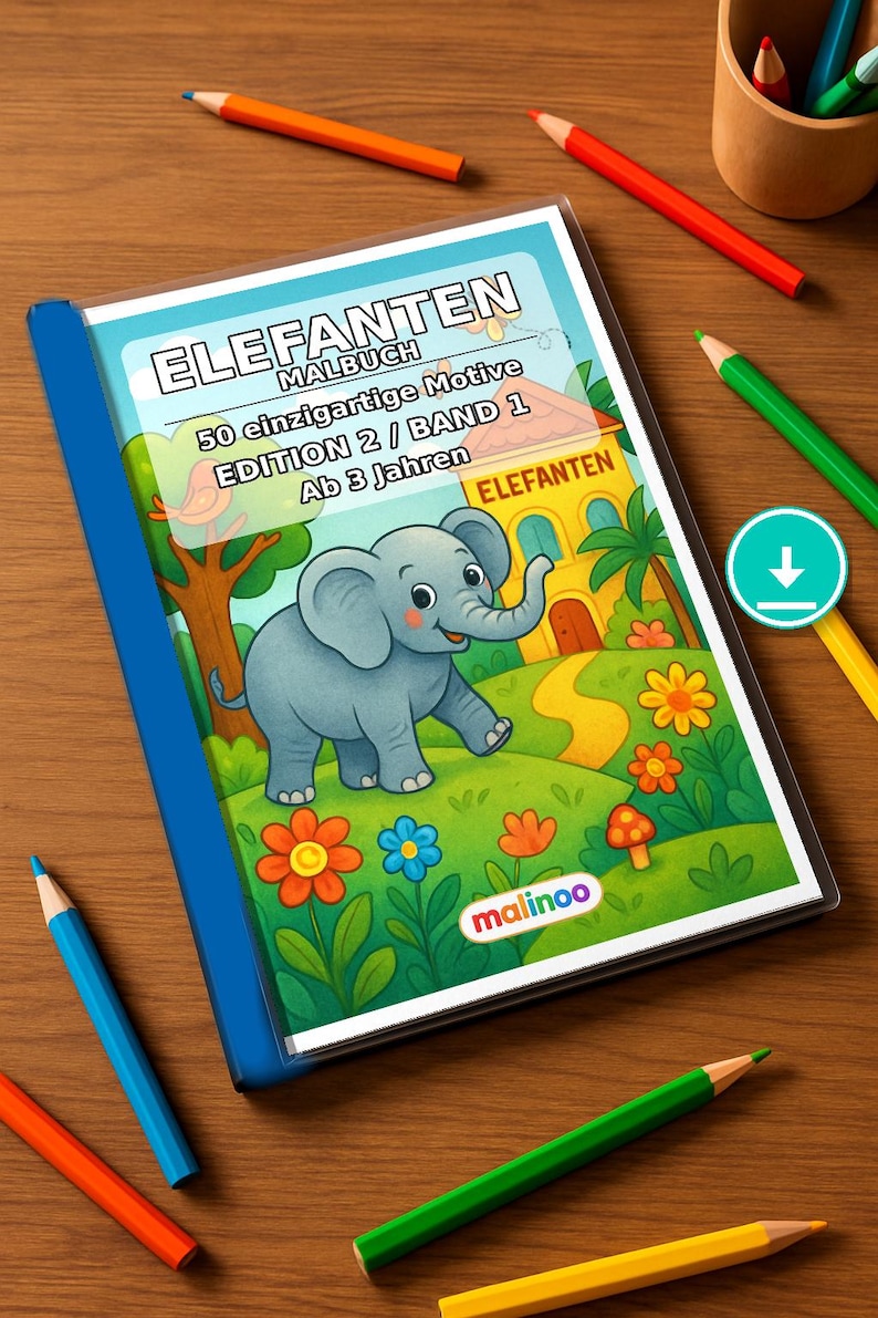 Elephant Coloring Book for Kids – 50 Coloring Pages – PDF Download E1/B1 (DIN-A4) – Gift, Travel Activity, Birthday, Activity image 1