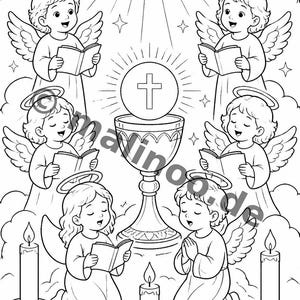 Dibujos para colorear de la Primera Comunión para niños de 6 años en adelante – 20 imágenes para colorear – una actividad para combatir el aburrimiento en días lluviosos (PDF) E1/B1 imagen 11