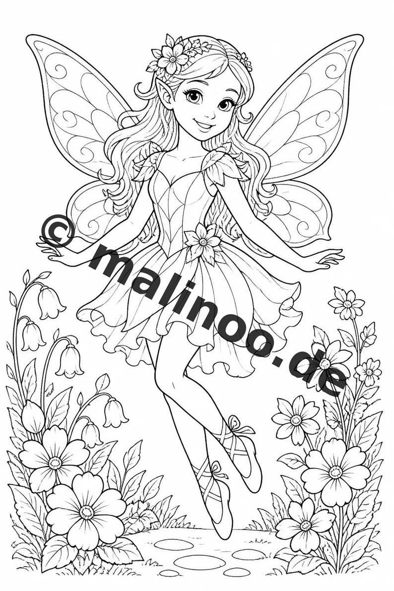 Pequeno presente de aniversário para crianças: Livro de colorir criativo de fadas com 50 páginas para colorir (PDF) E2/B1 imagem 4