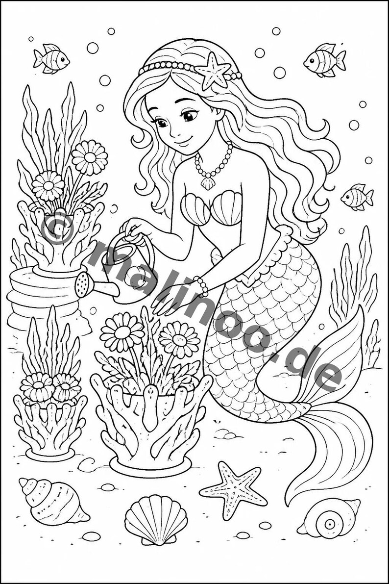 Gift idea for grandchildren and godchildren: Mermaid coloring book with 100 coloring pages (DIN A4) E6 image 17