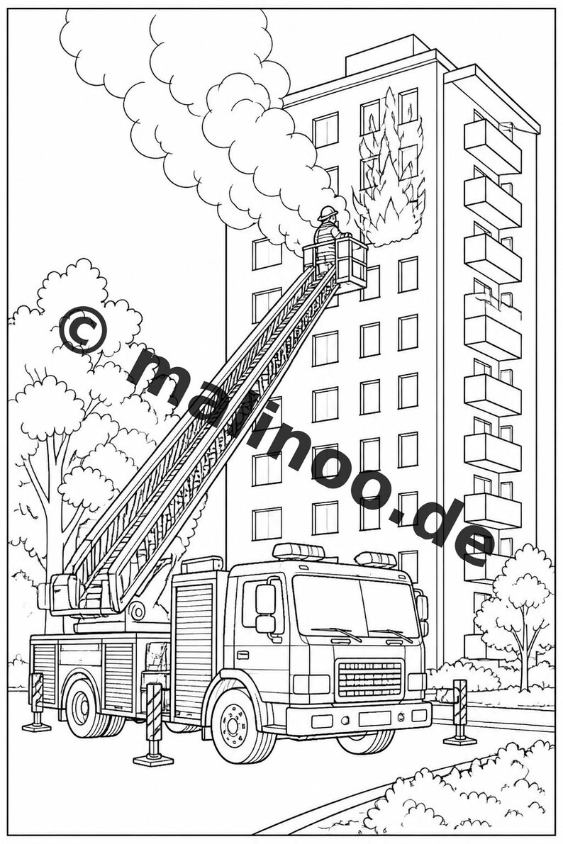 Feuer Malbuch Kinder – 20 Ausmalbilder – PDF Download E1/B3 (DIN-A4) – Mitgebsel, Geschenk, Kindergeburtstag, Gastgeschenk Bild 10