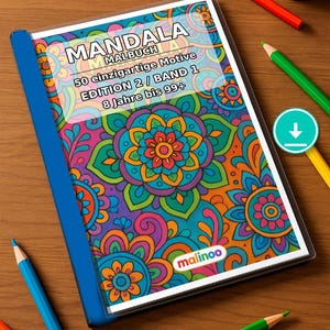 Mandalas Coloring Book for Kids – 50 Coloring Pages – PDF Download E1/B1 (DIN-A4) – Gift, Travel Activity, Birthday, Activity image 1