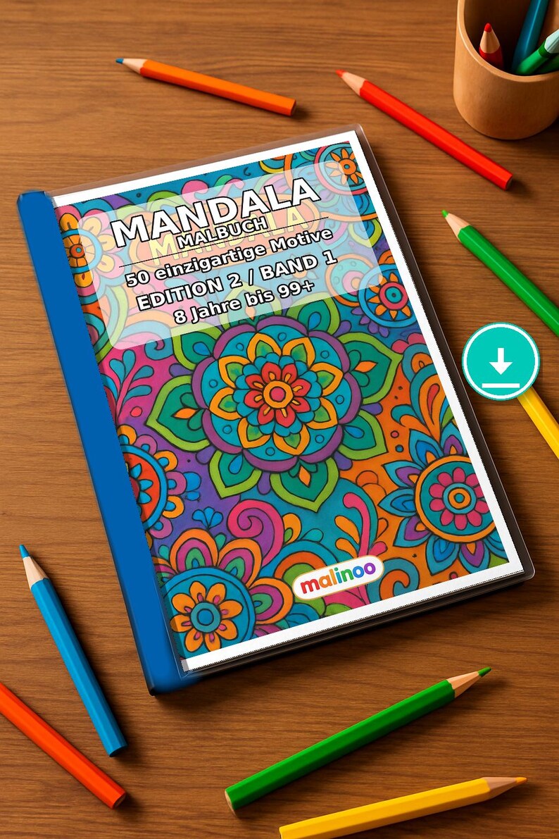 Mandalas Coloring Book for Kids – 50 Coloring Pages – PDF Download E1/B1 (DIN-A4) – Gift, Travel Activity, Birthday, Activity image 1