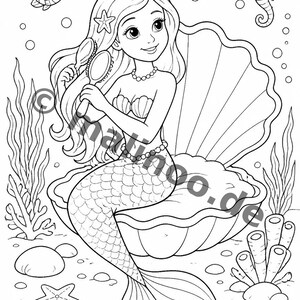 100 Motive Meerjungfrauen zum Ausmalen ab 6 Jahren – kleines Ostergeschenk für Kinder – Malbuch zum Ausmalen (DIN-A4) E5 Bild 5