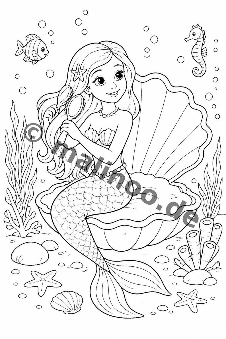 100 Motive Meerjungfrauen zum Ausmalen ab 6 Jahren – kleines Ostergeschenk für Kinder – Malbuch zum Ausmalen (DIN-A4) E5 Bild 5