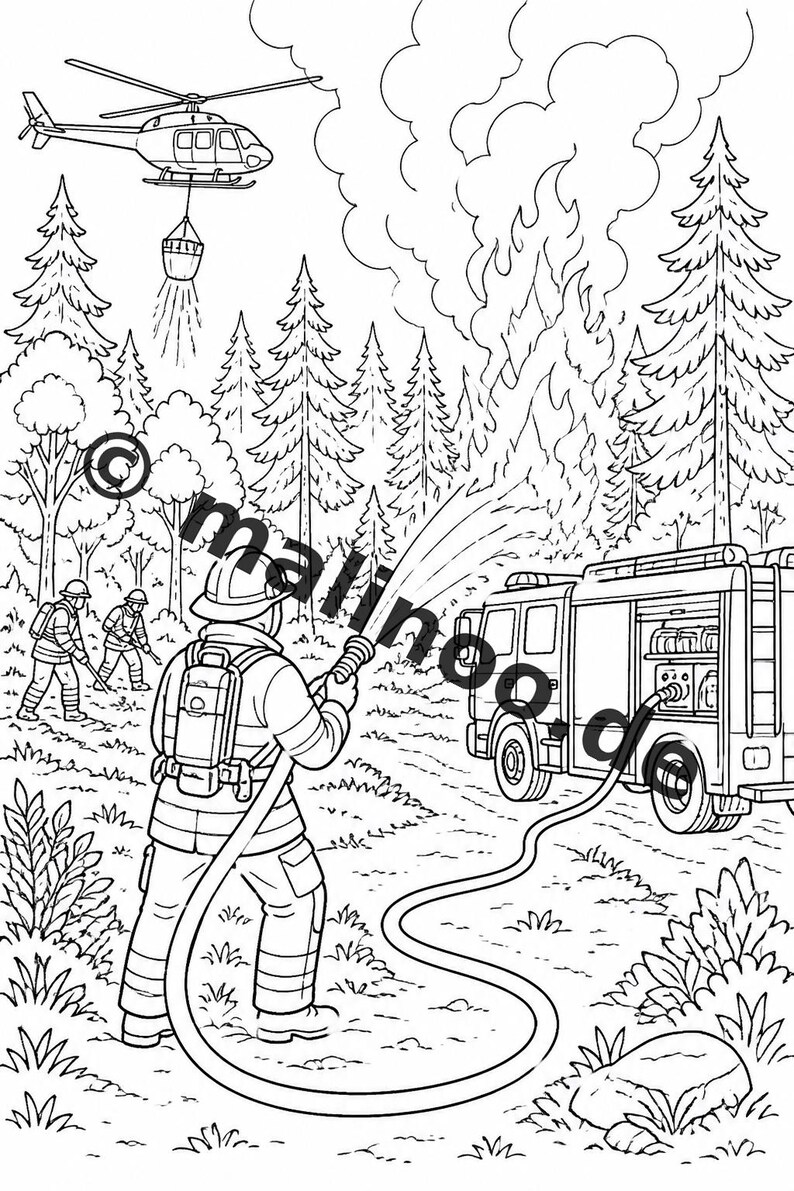 Feuerwehr Malbuch PDF Download digital – 50 Ausmalbilder für Kinder – Band 02 Edition 1 (DIN-A4) Bild 13