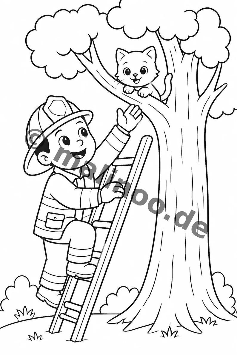 Feuerwehr Comic-Style Malbuch zum Ausmalen für Kinder – ruhige Beschäftigung für Regentage zu Hause – 50 Ausmalbilder (DIN-A4) E2/B1-2 afbeelding 5