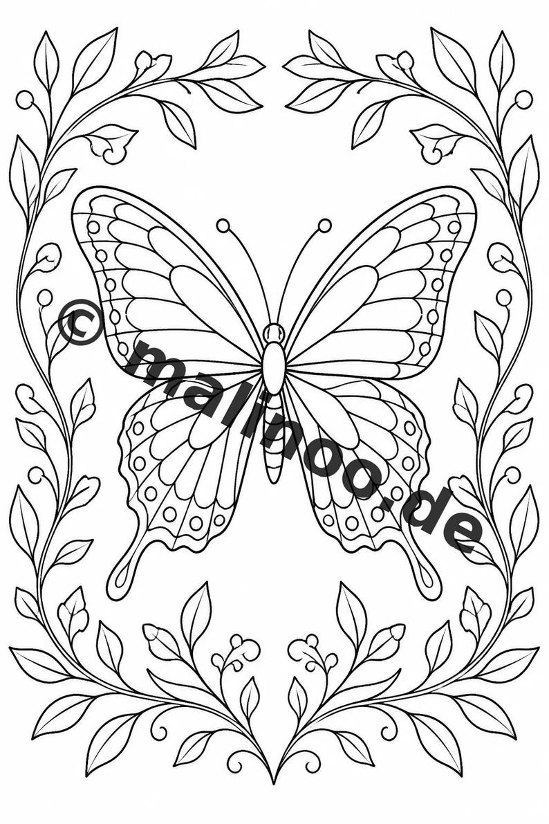 Schmetterlinge Malbuch Kinder – 100 Ausmalbilder – PDF Download E1/B1 (DIN-A4) – Geschenk, Beschäftigung, Adventskalender, Geburtstag Bild 12