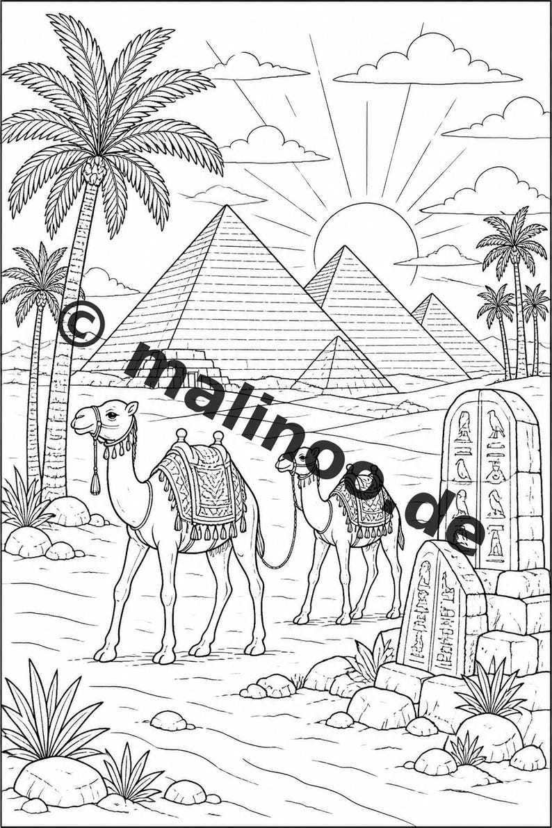 Libro da colorare sull'Egitto in formato PDF - 20 pagine da colorare per bambini - Libro 01 Edizione 1 (DIN-A4) immagine 3