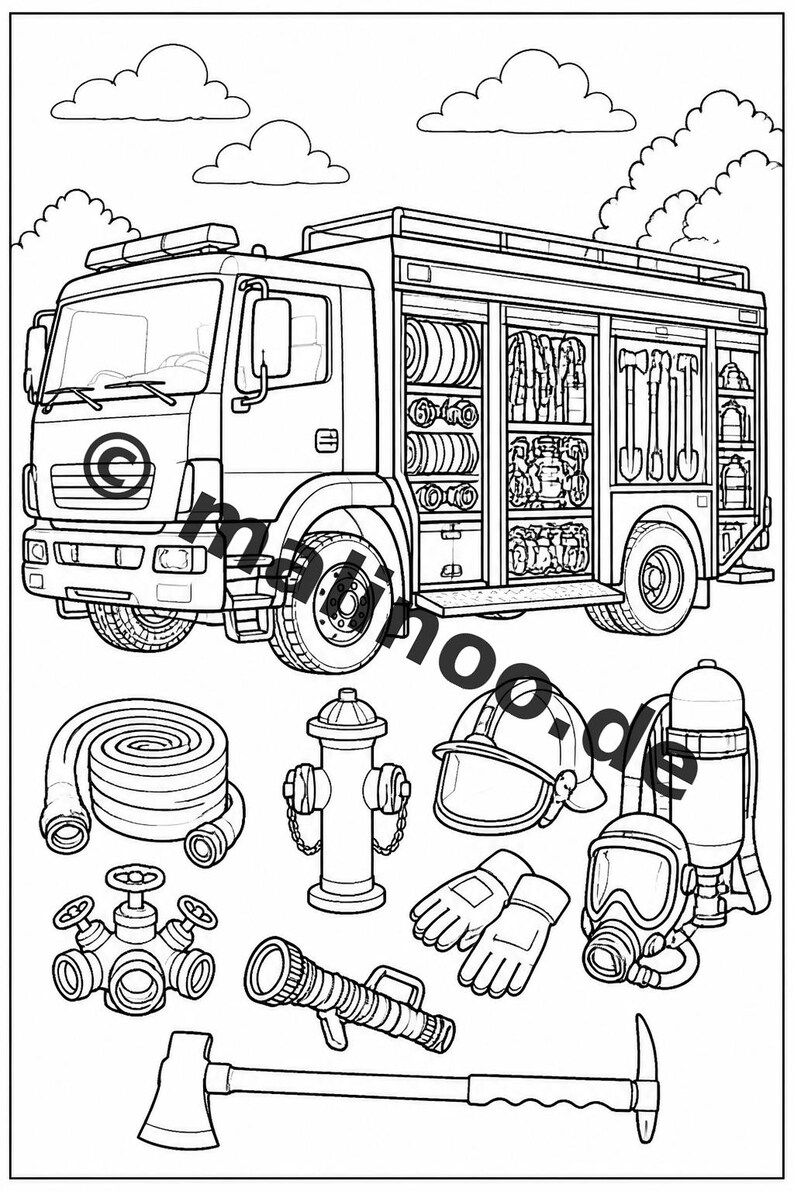 Fire Coloring Book for Kids – 20 Coloring Pages – PDF Download E1/B1 (DIN-A4) – Party Favor, Gift, Children's Birthday Party, Guest Gift image 6