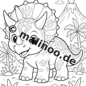 Målarbok med dinosaurier i PDF-format, digital nedladdning – 20 målarbilder för barn – Bok 02 Utgåva 1 (DIN A4) bild 6