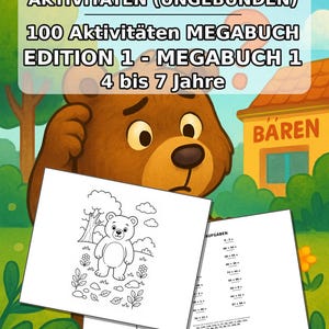 Bären Aktivitätsbuch Kinder – 100 Rätsel- und Aktivitätsseiten – gedruckt+lose E1/B1 (DIN-A4) – Geschenk, Beschäftigung, Adventskalender Bild 2