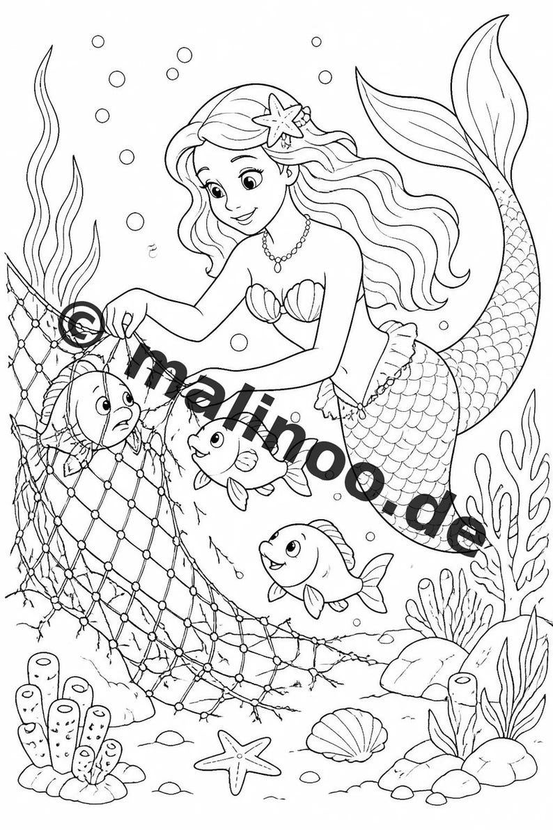 Meerjungfrauen Malbuch Kinder – 100 Ausmalbilder – PDF Download E1/B5 (DIN-A4) – Geschenk, Beschäftigung, Adventskalender, Geburtstag Bild 5