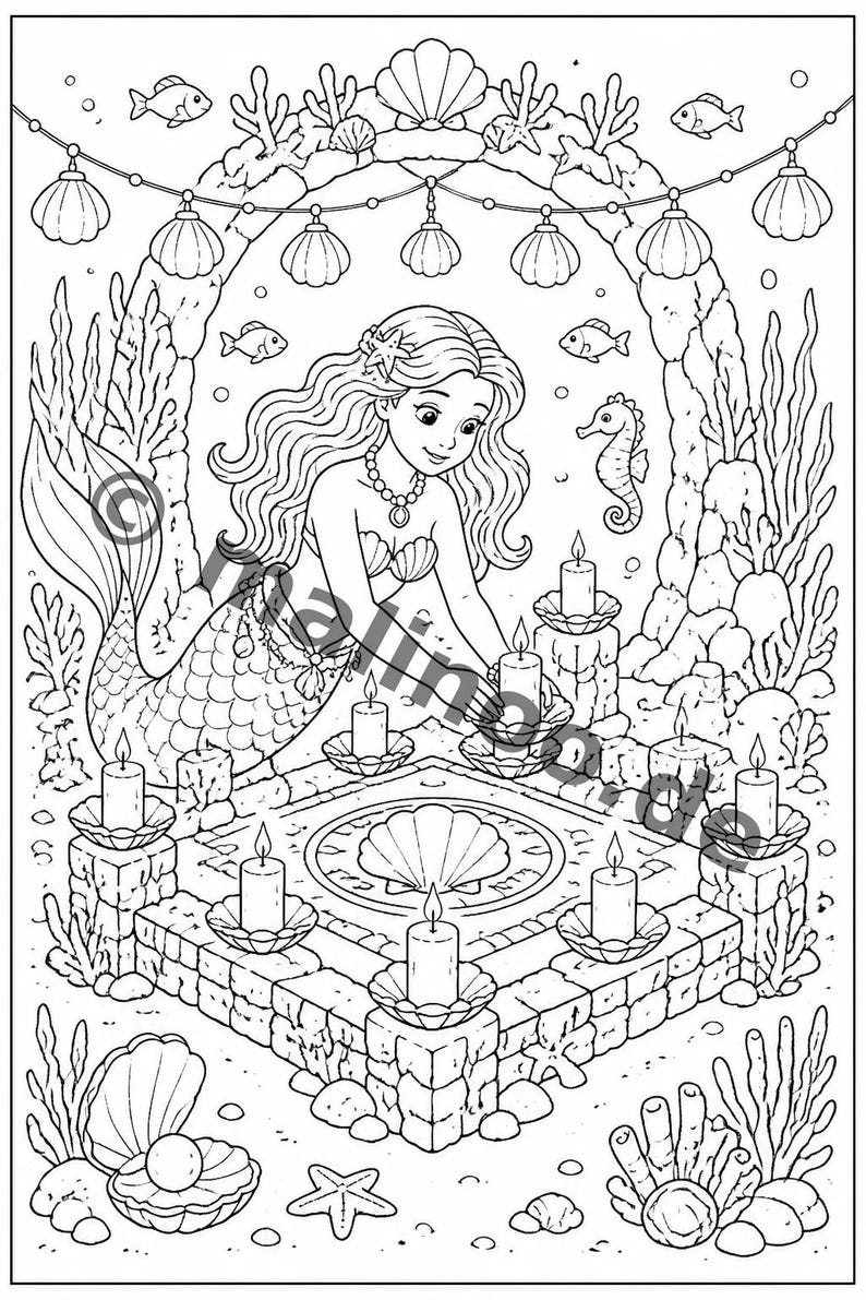 Livre de coloriage et de dessin de sirènes pour enfants – Activité pour les salles d'attente, les cabinets médicaux et les restaurants – 100 pages à colorier (format A4) E3 image 3