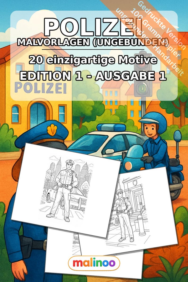 Libro para colorear de policías, impreso, sin encuadernar – 20 páginas para colorear para niños – Libro 01 Edición 1 (DIN A4) imagen 2