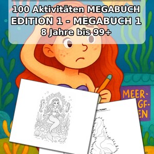 Mermaid Activity Book for Children – 100 Puzzle and Activity Pages – Printed + Loose E1/B1 (DIN A4) – Gift, Activity image 2