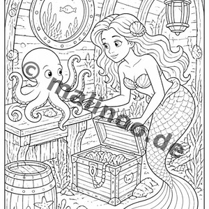 100 Motive Meerjungfrauen zum Ausmalen ab 6 Jahren – kleines Ostergeschenk für Kinder – Malbuch zum Ausmalen (DIN-A4) E5 Bild 8