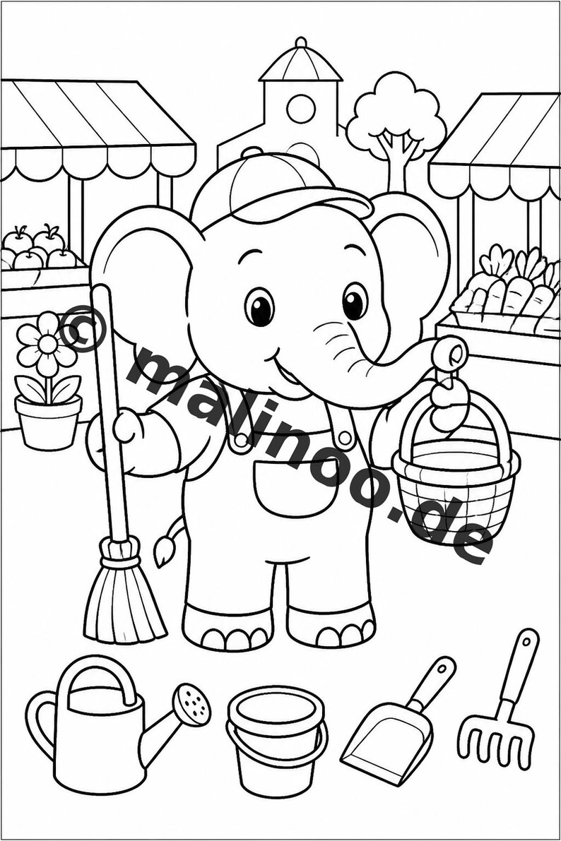 Elephant Coloring Book for Children – 100 Coloring Pages – PDF Download E1/B1 (DIN-A4) – Gift, Activity, Advent Calendar, Birthday image 12