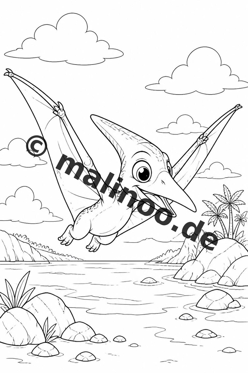 Målarbok med dinosaurier i PDF-format, digital nedladdning – 20 målarbilder för barn – Bok 01 Utgåva 1 (DIN A4) bild 12