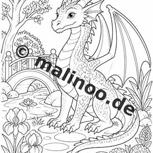 Drachen Malbuch Kinder – 100 Ausmalbilder – PDF Download E1/B1 (DIN-A4) – Geschenk, Beschäftigung, Adventskalender, Geburtstag Bild 11