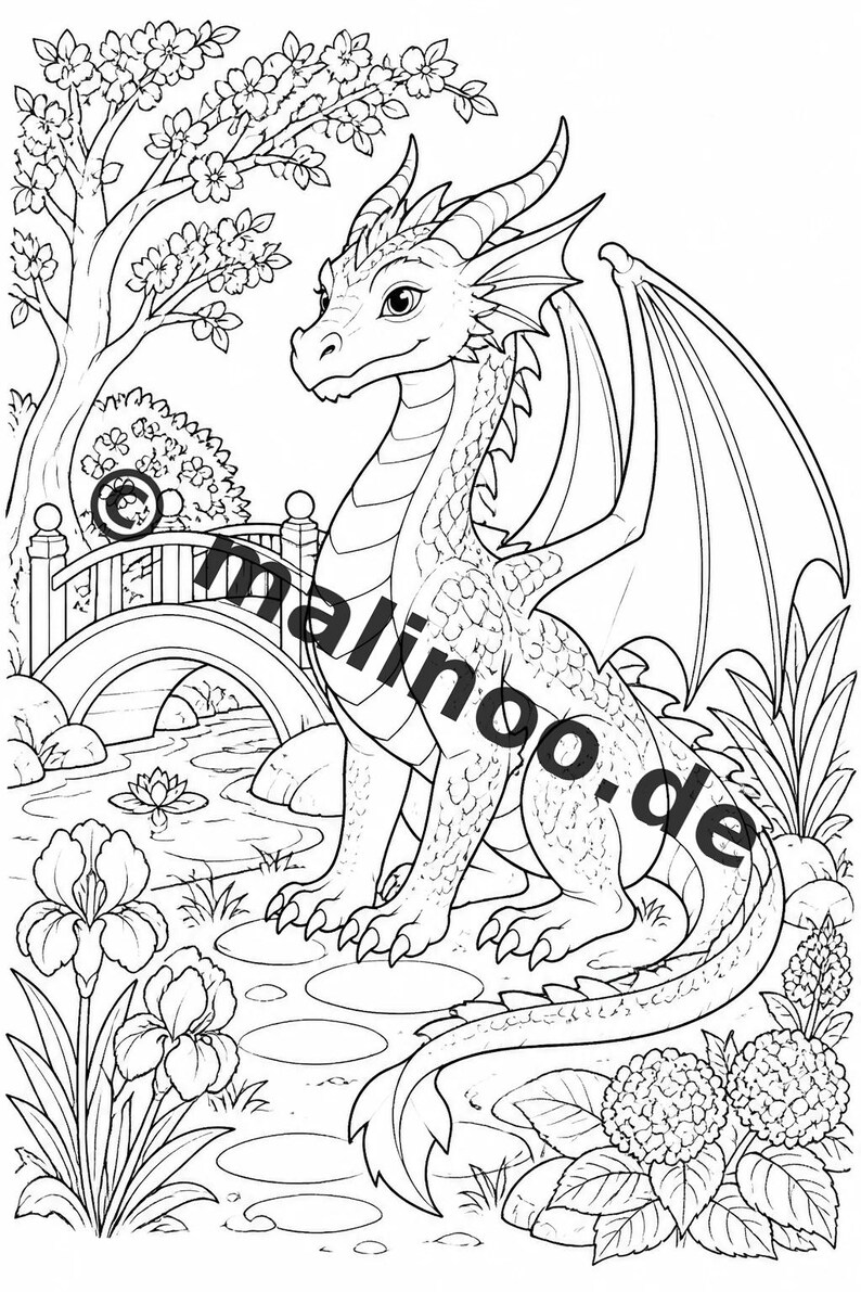 Drachen Malbuch Kinder – 100 Ausmalbilder – PDF Download E1/B1 (DIN-A4) – Geschenk, Beschäftigung, Adventskalender, Geburtstag Bild 11