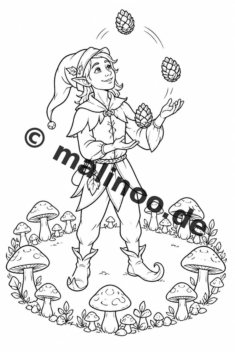 Elf Coloring Book for Children – 100 Coloring Pages – PDF Download E1/B1 (DIN-A4) – Gift, Activity, Advent Calendar, Birthday image 9