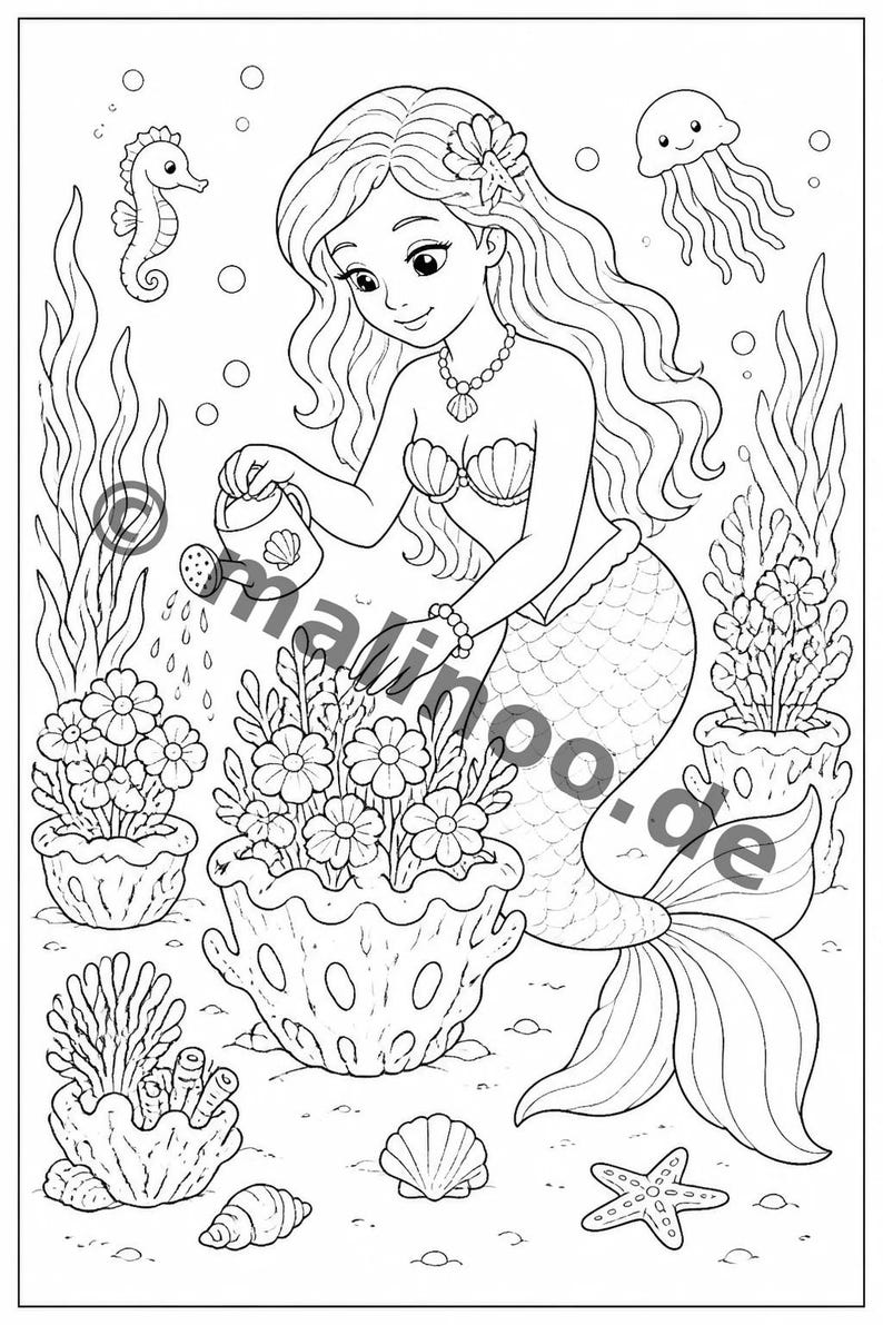 Livre de coloriage et de dessin de sirènes pour enfants – Activité pour les salles d'attente, les cabinets médicaux et les restaurants – 100 pages à colorier (format A4) E3 image 17