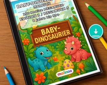Dinosaur Babies Coloring Book for Kids – 100 Coloring Pages – PDF Download E1/B5 (DIN-A4) – Gift, Activity, Advent Calendar, Birthday