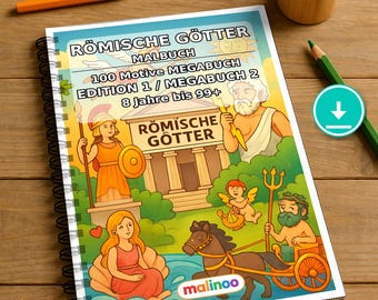 Römische Götter Malbuch Kinder – 100 Ausmalbilder – PDF Download E1/B2 (DIN-A4) – Geschenk, Beschäftigung, Adventskalender, Geburtstag