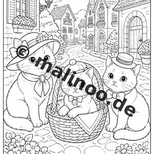 Katzen Malbuch Kinder – 50 Ausmalbilder – PDF Download E1/B1 (DIN-A4) – Geschenk, Reisebeschäftigung, Geburtstag, Beschäftigung Bild 7